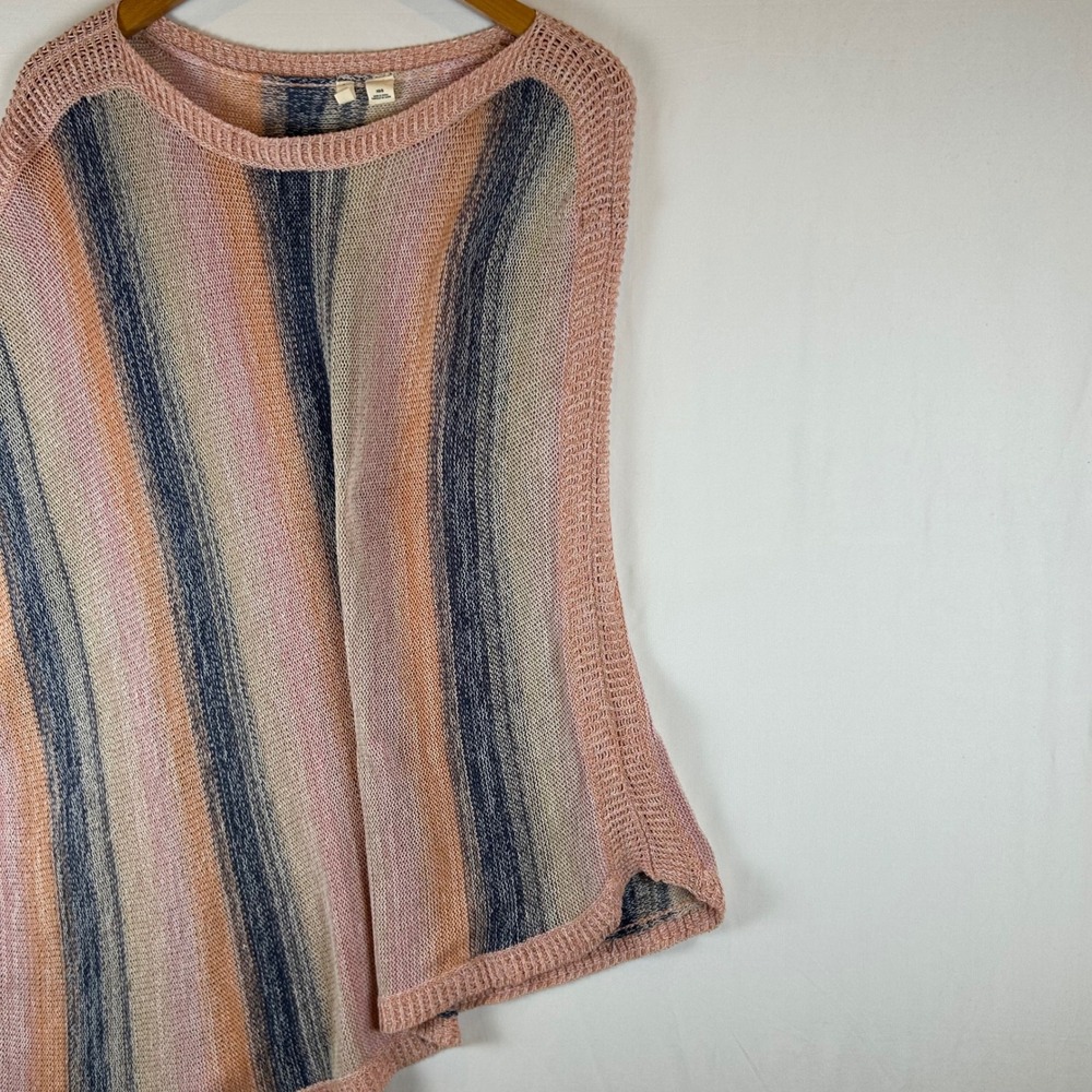Anthropologie Moth Pink Blue Striped Cotton Asymmetrical Poncho Knit Top XS/S - Picture 9 of 10